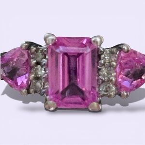 Vintage Genuine Diamonds Pink Sapphire Ring Size is about a 5. See photos